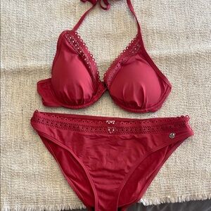 Red Classic Bikini Swimwear with Adjustable Straps